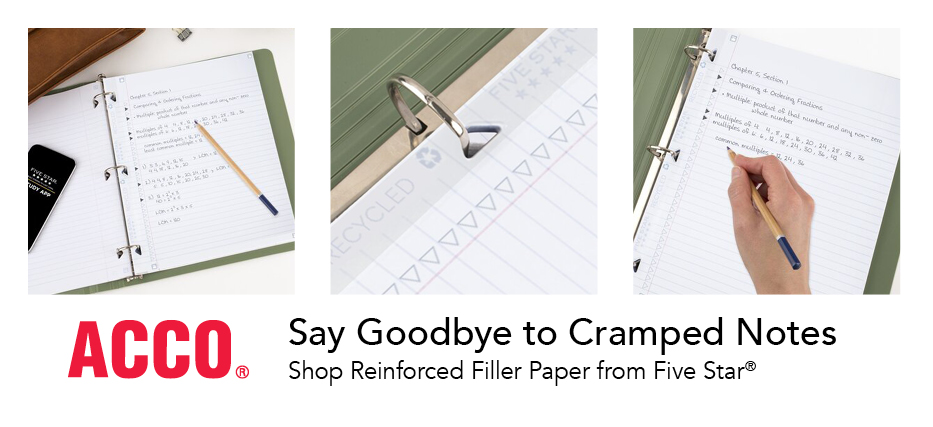 Say Goodbye to Cramped NotesShop Reinforced Filler Paper from Five Star®