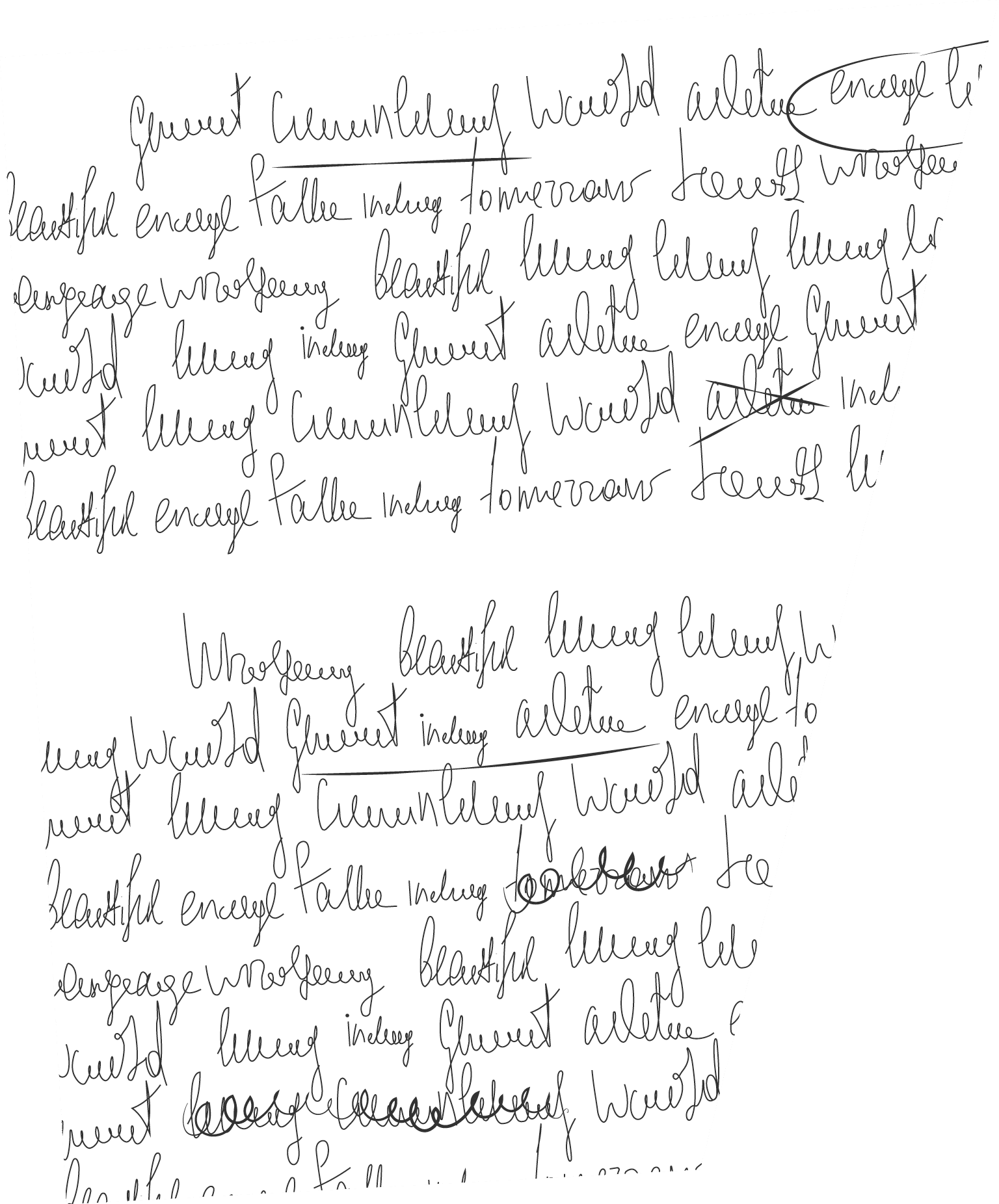Hand write letter with redacted script. Scribble handwritten note text on paper. Journal or document with line strike, pencil underline and bad draft. Illegible essay and scratch fill document pattern
