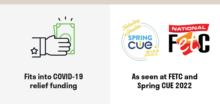 Fits into COVID-19 relief funding. As seen at FETC and Spring CUE 2022.