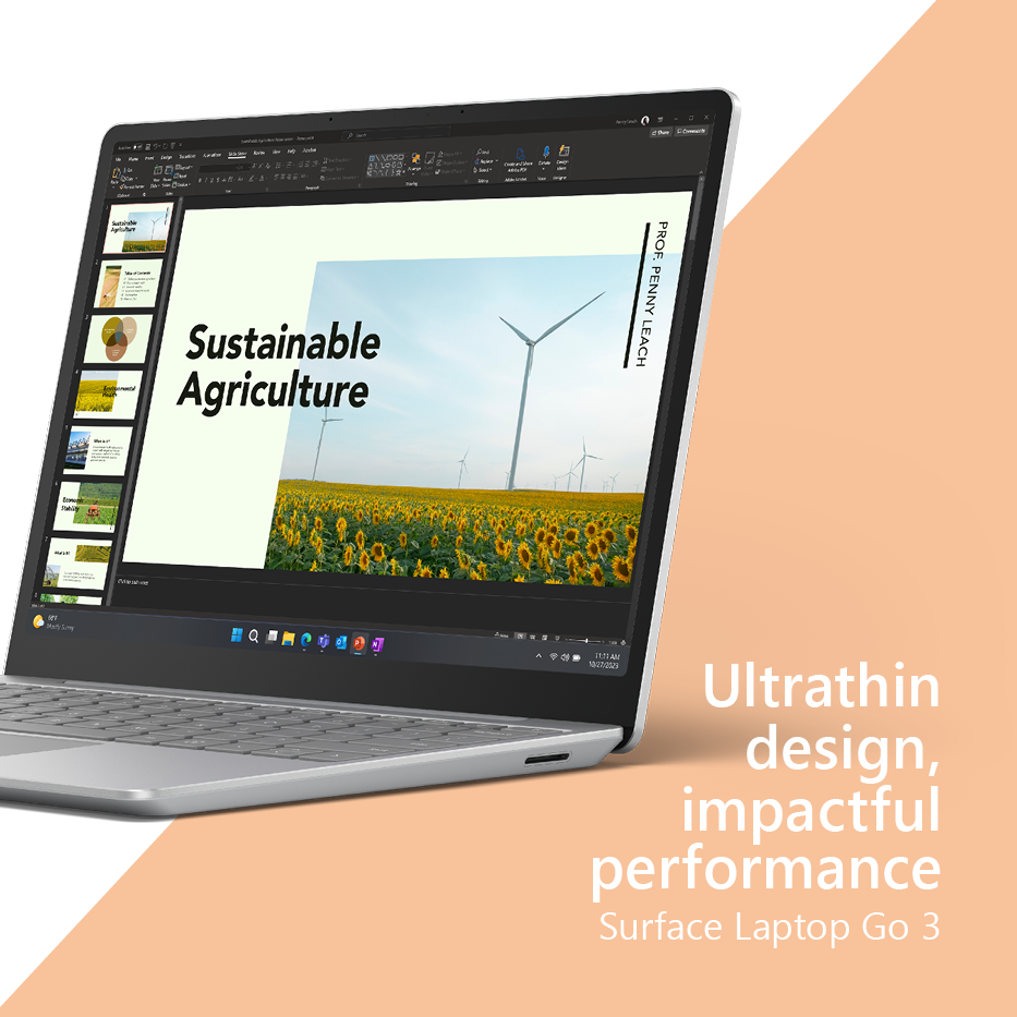 Ultrathin design, impactful performance. Surface Laptop Go 3.